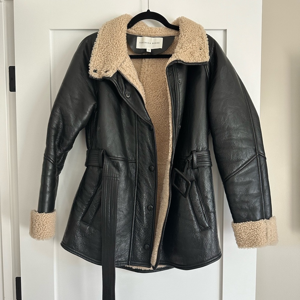 Veronica Beard Patent Shearling Coat Jacket